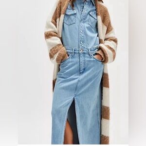 NWT Wrangler x Free People Denim Dress Front Slit Pearl Snap XS Boho Western